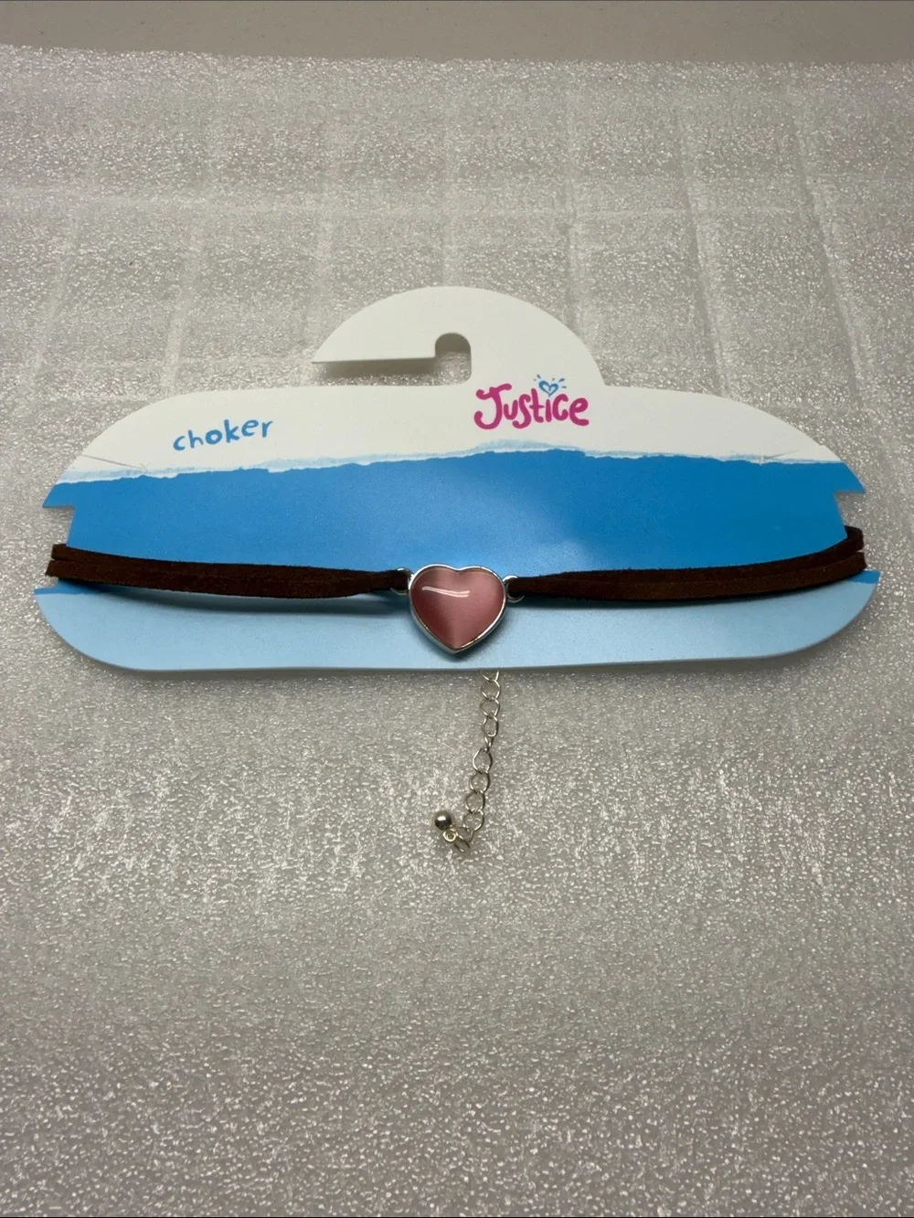 Justice Pink Heart Choker with Brown Suede Band. NEW